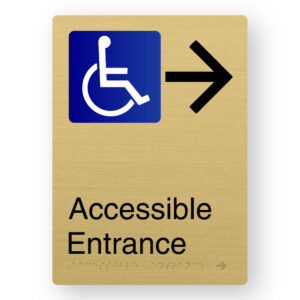 Accessible Entrance (Right Arrow) Braille Sign in Portrait Satin Brass Finish