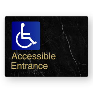 Accessible Entrance Braille Sign in a Black Marble & Satin Brass Finish