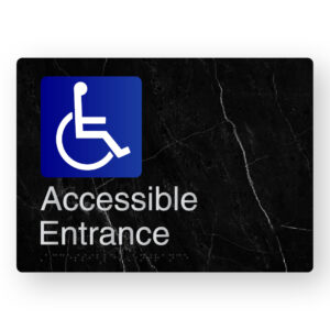 Accessible Entrance Braille Sign in a Black Marble & Silver Finish