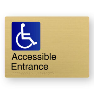 Accessible Entrance Braille Sign in a Satin Brass Finish