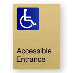 Accessible Entrance Braille Sign in Portrait Satin Brass Finish