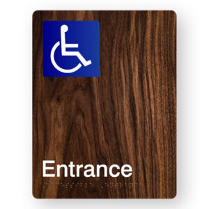Accessible Entrance Braille Sign in Portrait Dark Woodgrain