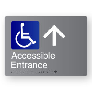 Accessible Entrance (Up Arrow) Braille Sign in Grey Aluminium