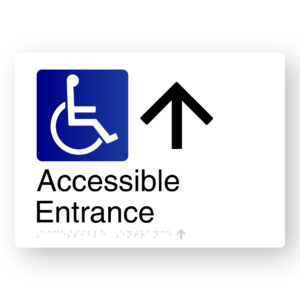 Accessible Entrance (Up Arrow) Braille Sign in White Aluminium