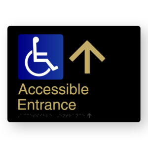 Accessible Entrance (Up Arrow) Braille Sign in a Black & Satin Brass Finish
