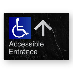 Accessible Entrance (Up Arrow) Braille Sign in a Black Marble & Silver Finish