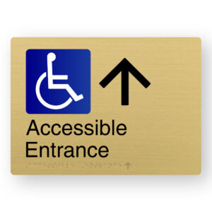 Accessible Entrance (Up Arrow) Braille Sign in a Satin Brass Finish
