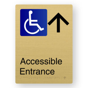Accessible Entrance (Up Arrow) Braille Sign in Portrait Satin Brass Finish