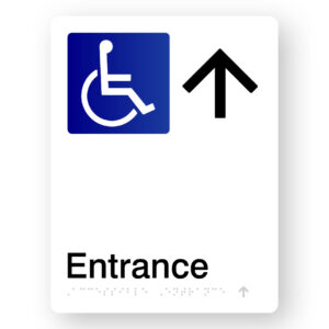 Accessible Entrance (Up Arrow) Braille Sign in White Portrait Acrylic