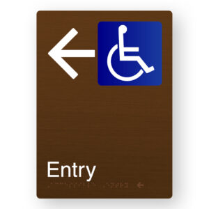Accessible Entry (Left Arrow) Braille Sign in Portrait Bronze Finish