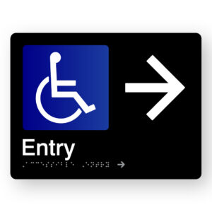 Accessible Entry (Right Arrow) Braille Sign in Black Acrylic