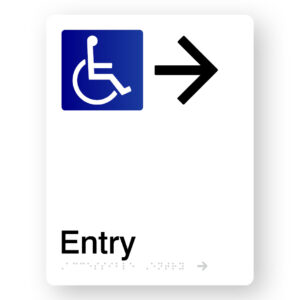 Accessible Entry (Right Arrow) Braille Sign in White Portrait Acrylic