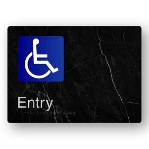 Accessible Entry Braille Sign in a Black Marble & Silver Finish