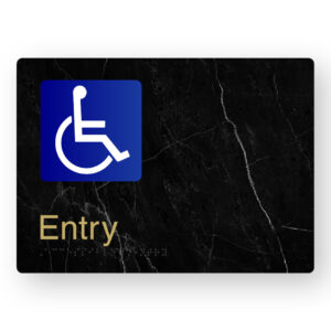 Accessible Entry Braille Sign in a Black Marble & Satin Brass Finish