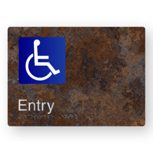 Accessible Entry Braille Sign in a Distressed Metal Finish