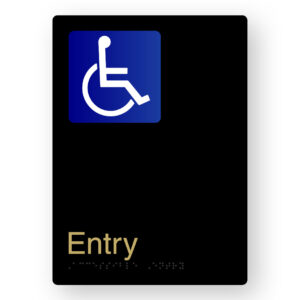 Accessible Entry Braille Sign in Portrait Black & Satin Brass Finish