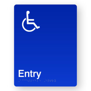 Accessible Entry Braille Sign in Portrait Blue Acrylic