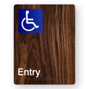Accessible Entry Braille Sign in Portrait Dark Woodgrain
