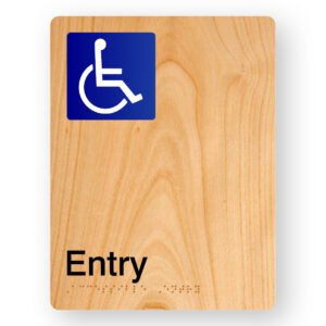 Accessible Entry Braille Sign in Portrait Woodgrain Acrylic