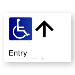 Accessible Entry (Up Arrow) Braille Sign in White Aluminium