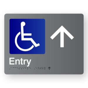Accessible Entry (Up Arrow) Braille Sign in Grey Acrylic