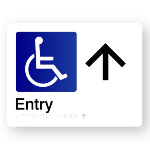 Accessible Entry (Up Arrow) Braille Sign in White Acrylic