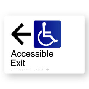 Accessible Exit (Left Arrow) Braille Sign in White Aluminium