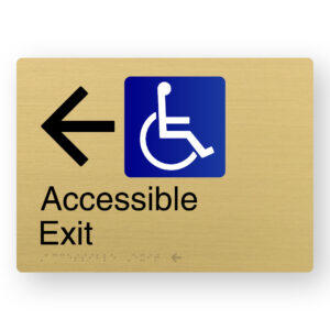 Accessible Exit (Left Arrow) Braille Sign in a Satin Brass Finish