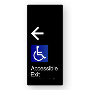 Accessible Exit (Left Arrow) Braille Sign in XL Black Aluminium