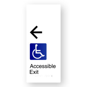 Accessible Exit (Left Arrow) Braille Sign in XL White Aluminium