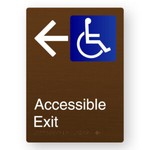 Accessible Exit (Left Arrow) Braille Sign in Portrait Bronze Finish