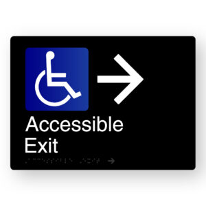 Accessible Exit (Right Arrow) Braille Sign in Black Aluminium