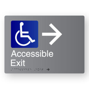Accessible Exit (Right Arrow) Braille Sign in Grey Aluminium