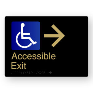 Accessible Exit (Right Arrow) Braille Sign in a Black & Satin Brass Finish