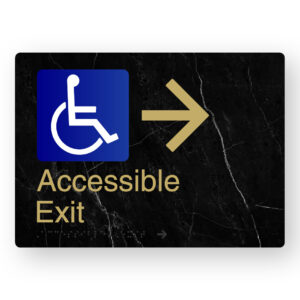 Accessible Exit (Right Arrow) Braille Sign in a Black Marble & Satin Brass Finish