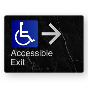 Accessible Exit (Right Arrow) Braille Sign in a Black Marble & Silver Finish