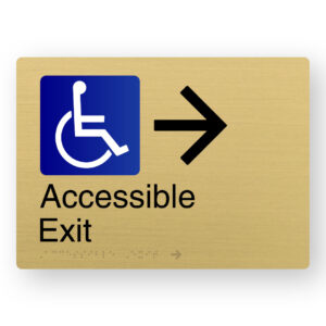 Accessible Exit (Right Arrow) Braille Sign in a Satin Brass Finish - Image 1