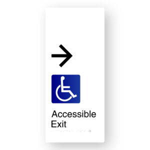 Accessible Exit (Right Arrow) Braille Sign in XL White Aluminium