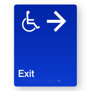 Accessible Exit (Right Arrow) Braille Sign in Portrait Blue Acrylic