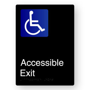 Accessible Exit Braille Sign in Portrait Black Aluminium