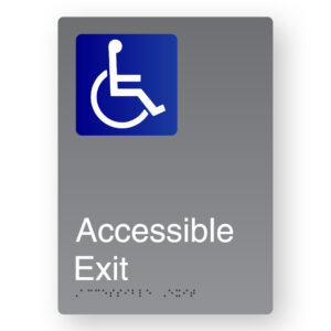 Accessible Exit Braille Sign in Portrait Grey Aluminium
