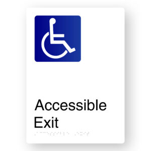 Accessible Exit Braille Sign in Portrait White Aluminium