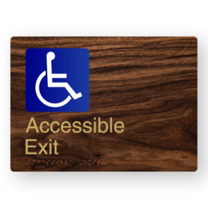 Accessible Exit Braille Sign in a Dark Woodgrain & Brass Finish