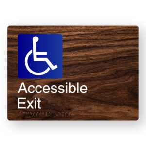 Accessible Exit Braille Sign in a Dark Woodgrain