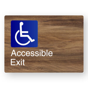 Accessible Exit Braille Sign in a Mid-Tone Woodgrain