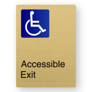 Accessible Exit Braille Sign in Portrait Satin Brass Finish - Image 1