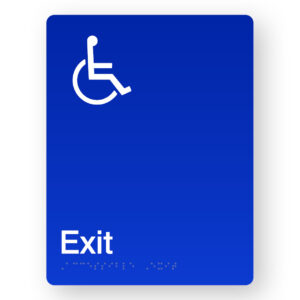 Accessible Exit Braille Sign in Portrait Blue Acrylic