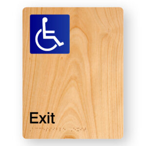 Accessible Exit Braille Sign in Portrait Woodgrain Acrylic