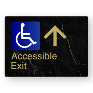 Accessible Exit (Up Arrow) Braille Sign in a Black Marble & Satin Brass Finish