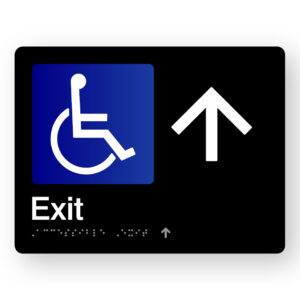 Accessible Exit (Up Arrow) Braille Sign in Black Acrylic